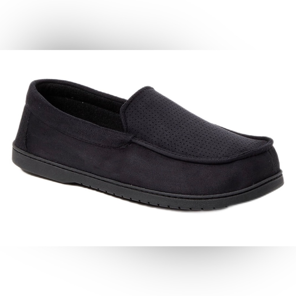 DEARFOAMS Mens Microsuede Moccasin Slippers Size Small 7-8 Black Washable New